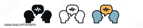 active listening conversation icon on white background Black silhouette flat icon outline icon and colored icon style three minimal vector icon style