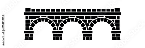 stone girder bridge flat black solid vector illustration isolated on white background