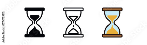 time passing hourglass icon on white background Black silhouette flat icon outline icon and colored icon style three minimal vector icon style