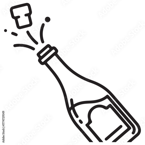 Monoline Outline Sparkling Wine Bottle Popping Celebration Graphic