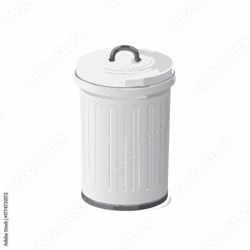 White trash can illustration with lid isolated on white background