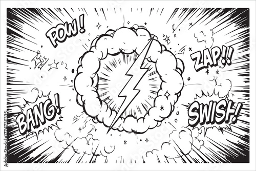 Dynamic Superhero Comic Book Explosion Vector Illustration Black and White Style