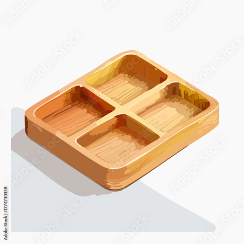 Wooden compartment tray isolated on white background with copy space