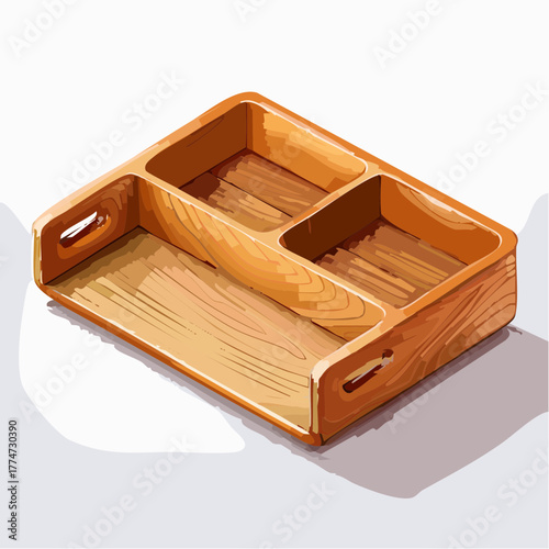 Wooden tray with compartments illustration isolated on white background