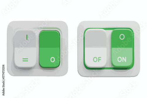 On and Off Toggle Switch Buttons with Green Accent Illustration