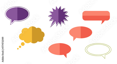 Colorful Speech Bubbles and Thought Clouds Vector Illustration Set 1.