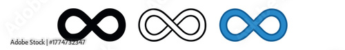 infinite loop eternity symbol icon on white background Black silhouette flat icon outline icon and colored icon style three minimal vector icon style