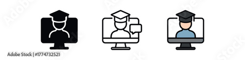 online education screen icon on white background Black silhouette flat icon outline icon and colored icon style three minimal vector icon style