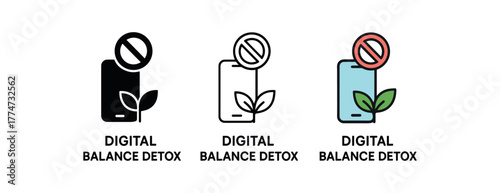 digital balance detox icon on white background Black silhouette flat icon outline icon and colored icon style three minimal vector icon style
