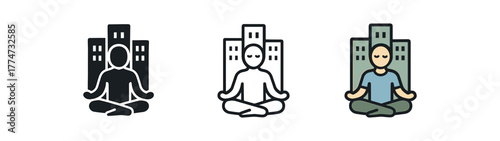 urban mindfulness icon on white background Black silhouette flat icon outline icon and colored icon style three minimal vector icon style