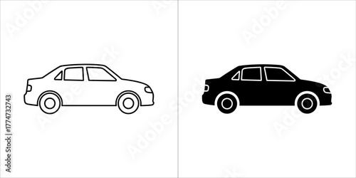 Two car icons, one in black and one in outline