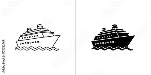 Two cruise ship icons, one in black and one in outline