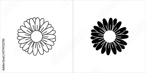 Flower icon set, line and silhouette style