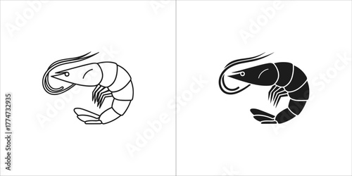 Shrimp icon, prawn symbol, seafood sign