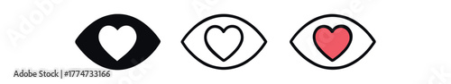 compassion eyes heart icon on white background Black silhouette flat icon outline icon and colored icon style three minimal vector icon style