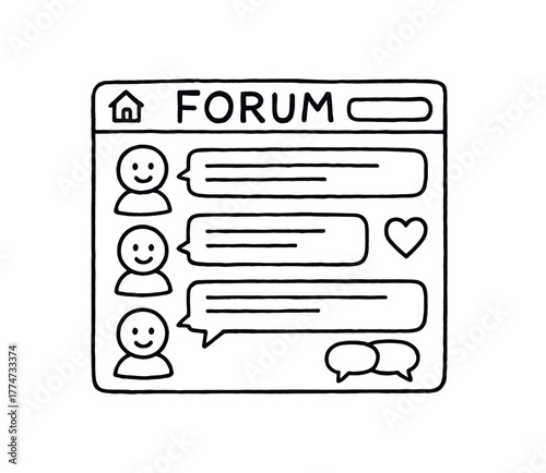 handdrawn cute doodle style forum vector line illustration