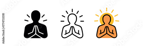 mindful gratitude sunrise icon on white background Black silhouette flat icon outline icon and colored icon style three minimal vector icon style
