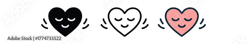 peaceful heart calm icon on white background Black silhouette flat icon outline icon and colored icon style three minimal vector icon style