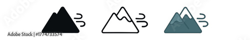 mountain breathing icon on white background Black silhouette flat icon outline icon and colored icon style three minimal vector icon style