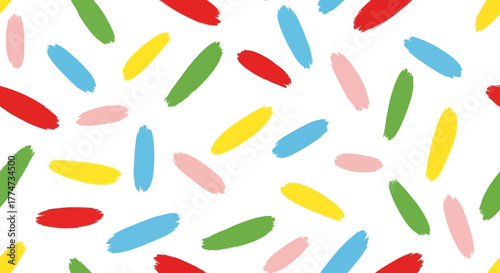 Vibrant, playful brush strokes in a seamless, colorful pattern perfect for energetic designs and joyful backgrounds, adding a touch of modern artistry