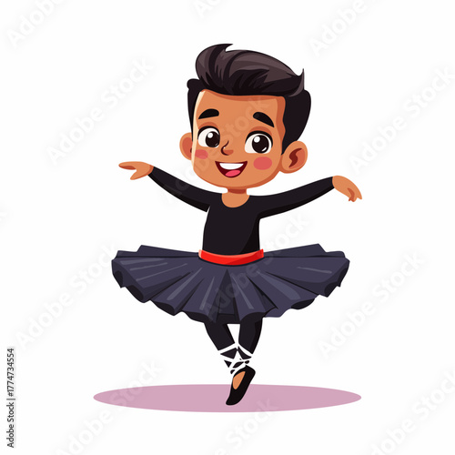 Young dancer performing ballet with black tutu and shoes illustration