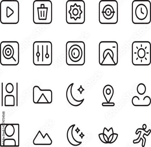 Collection of black outline icons on white background vector