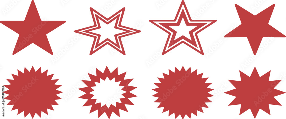 Obraz premium Red star shapes and starbursts on white background vector