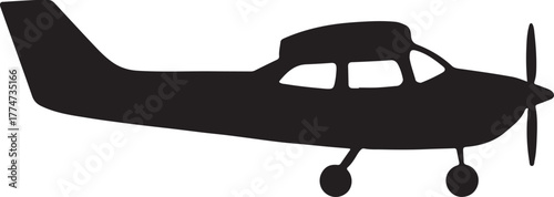 Small private aircraft silhouette icon, aviation travel, light airplane, personal flight design