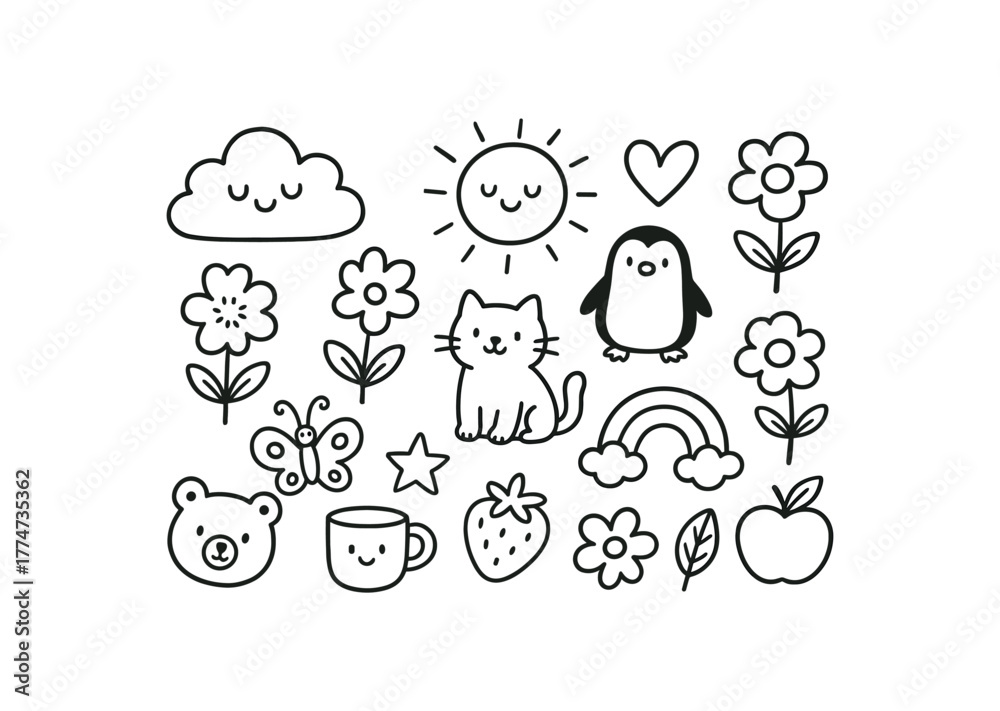 Obraz premium handdrawn cute doodle style illustration vector line illustration