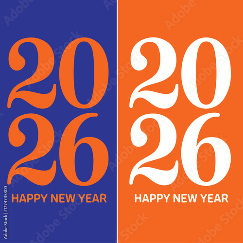 Two panels showing 2026 happy new year text in orange and white greeting celebration