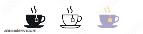evening tea cup steam icon on white background Black silhouette flat icon outline icon and colored icon style soft lavender and warm honey palette three minimal vector icon style