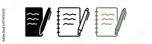 handwriting journal pen icon on white background Black silhouette flat icon outline icon and colored icon style calm beige and sage tones three minimal vector icon style