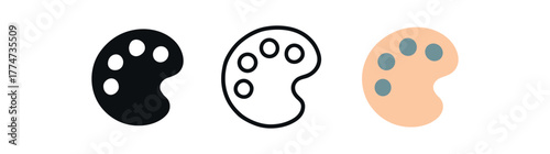 artist paint palette icon on white background Black silhouette flat icon outline icon and colored icon style warm peach and soft teal tones three minimal vector icon style