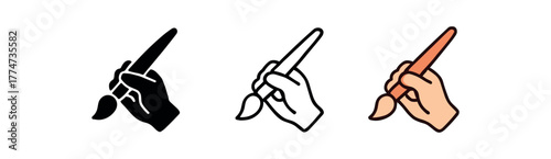 hand holding brush icon on white background Black silhouette flat icon outline icon and colored icon style light terracotta and cream tones three minimal vector icon style
