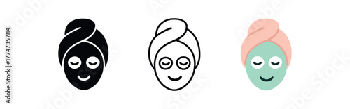 face mask relax icon on white background Black silhouette flat icon outline icon and colored icon style mint green and blush tones three minimal vector icon style