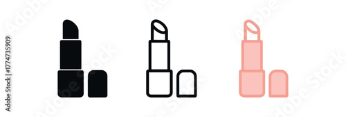 lip care balm icon on white background Black silhouette flat icon outline icon and colored icon style soft pink and creamy white tones three minimal vector icon style