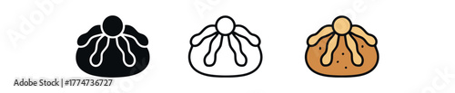 pan de muerto bread icon on white background Black silhouette flat icon outline icon and colored icon style beige brown tones three minimal vector icon style