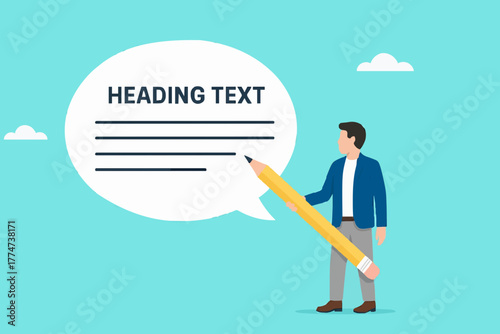 written communication, businessman writing communication message on speech bubble, communicate via message or text, Email writing skill for career success, make online newsletter for company promotion
