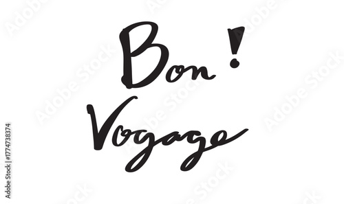 Bon vovage text font calligraphy hand written lettering script black color object icon bon voyage travel trip tourism holiday journey greeting card summer winter season adventure modern bon voyage art