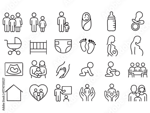 Family and parenting line icon set. 