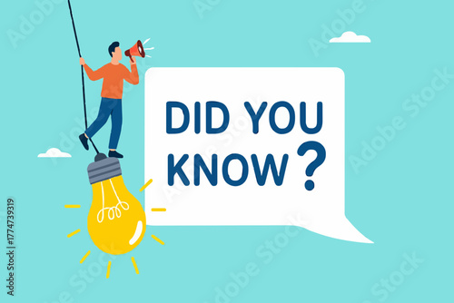 did you know template design, fun fact, expert information, explanation or solution, idea or advice message, useful knowledge or wisdom, useful tip, man talk on megaphone on did you know speech bubble