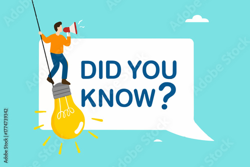 did you know template design, fun fact, expert information, explanation or solution, idea or advice message, useful knowledge or wisdom, useful tip, man talk on megaphone on did you know speech bubble