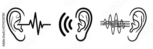 Hearing audiology sound wave icon with ear and communication symbol