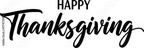 happy thanksgiving lettering calligraphy text brush vector Eps illustration silhouette isolated on white background
