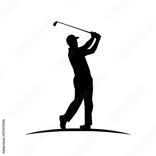 A golfer is captured mid-swing against a minimalist backdrop, showcasing power and precision. vector illustration