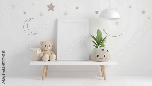 Mockup of a childrens room with a frame isolated on white background