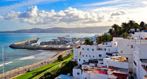 Aerial View of Tangier Old Medina and Beach, Morocco - November 01, 2025
