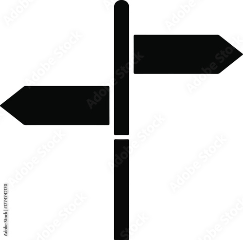 Black silhouette of a directional signpost with two arrows