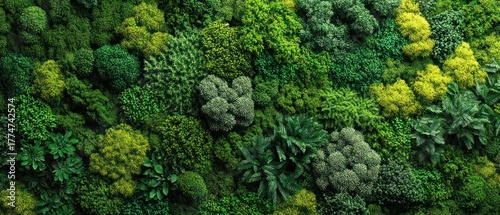 Vibrant Green Wall Tapestry: Overhead View of Diverse Foliage Textures & Lush Hues