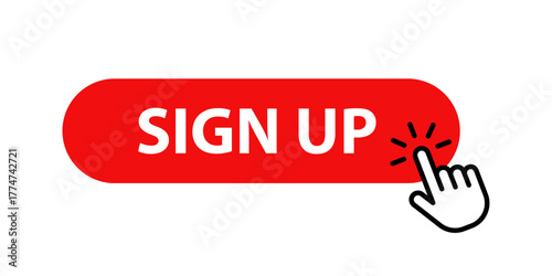 Red sign up button with hand cursor icon